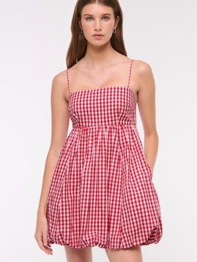 Red Gingham Bubble Mini Dress